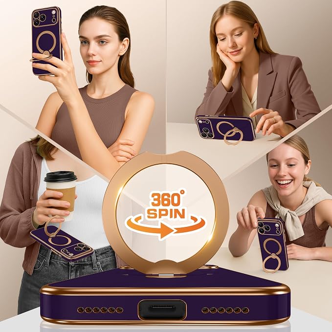 GolbinBox for iPhone 17 Pro Case with 360° Spin Magnetic Stand,[Compatible with Magsafe] [Military Protection][Built-in Ring Holder] Camera Control Phone Case for 17 Pro,Purple
