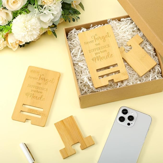 Ripeng 24 Pcs Employee Appreciation Gifts Bulk Bamboo Phone Stand for Desk Office Worker Thank You Gift for Administrative Team Coworkers Staff Graduation Nurse Teacher Week (Difference Made)