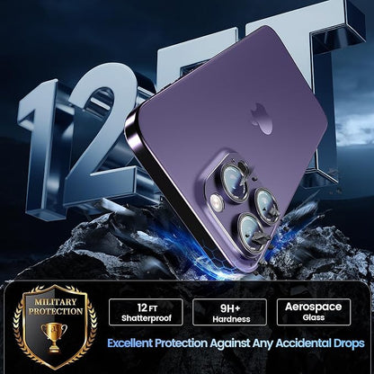 CACOE Camera Lens Protector for iPhone 14 Pro/14 Pro Max/16 Pro/16 Pro Max - Metal Frame Tempered Glass Cover, [Anti-Scratch] [Drop-Proof][Strong-Adhesion] Camera Screen Cover(Dark Purple)