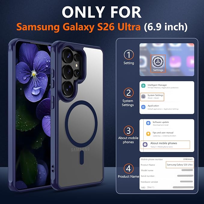 Pilaru for Samsung Galaxy S26 Ultra Phone Case : [MagSafe Fit] with 2PC HD Screen Protector, S 26 Ultra Phone case Matte Translucent Soft-Touch Skin & Full Body Protection Cell Phone s26ultra,Blue