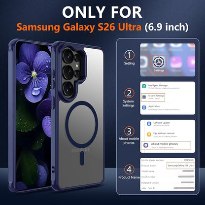 Pilaru for Samsung Galaxy S26 Ultra Phone Case : [MagSafe Fit] with 2PC HD Screen Protector, S 26 Ultra Phone case Matte Translucent Soft-Touch Skin & Full Body Protection Cell Phone s26ultra,Blue