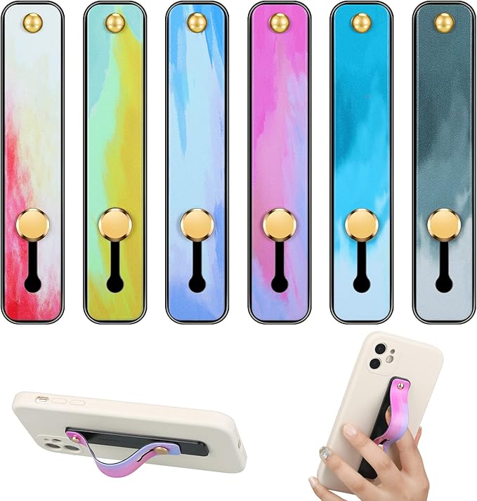 Weewooday 6 Pieces Phone Grip Holder Cell Phone Grip Strap Telescopic Finger Strap Stand Universal Finger Kickstand for Most Smartphones(Tie Dye Colors)