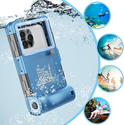 2026Underwater Snorkeling Diving Phone Case for iPhone 17/16/15/14/13Pro Max Galaxy S25/ S24/S23/S22/.[50ft/15m] Professional Scuba Dive Waterproof Case Underwater Photo Video Cove Blue