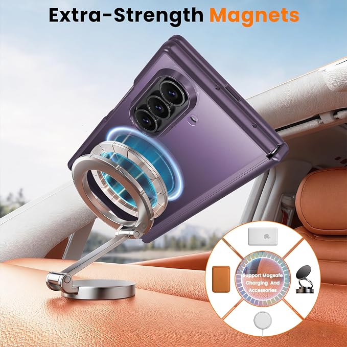 WRJ Magnetic for Samsung Galaxy Z Fold 7/Fold 8 Ultra Case,Dark Purple | Fit for Magsafe,Buit-in Screen Protector,Full Hinge Protection,Military Grade Drop Protection,Slim Shockproof Phone Case