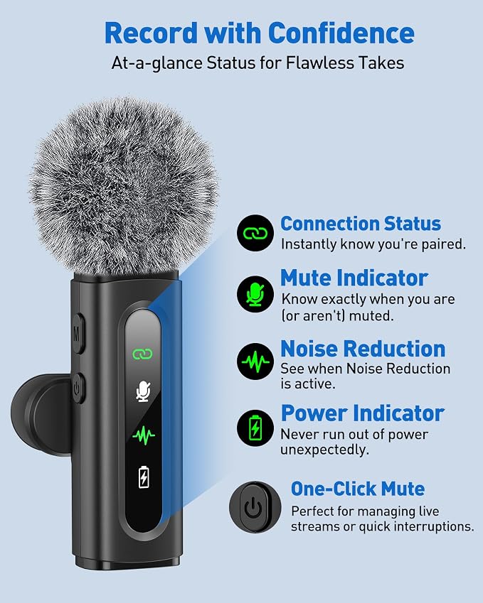 Wireless Lavalier Microphone for iPhone, Android, USB C, PC, Camera Video Recording 4 in 1 Clip-on Mics with Rotatable Clip&Denoise Recording, for Vlog Tiktok YouTube Podcast Content Creator