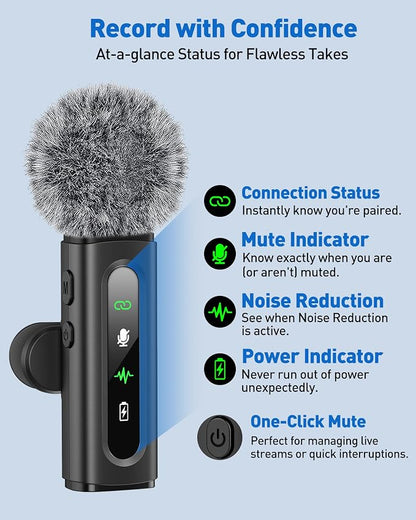 Wireless Lavalier Microphone for iPhone, Android, USB C, PC, Camera Video Recording 4 in 1 Clip-on Mics with Rotatable Clip&Denoise Recording, for Vlog Tiktok YouTube Podcast Content Creator