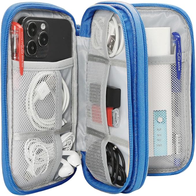 CAAORDKSO Travel Cord Organizer Case, Electronic Accessories Bag, Tech Electronic Case, Electronics Travel Organizer Bag for Cable, USB, Cord, Charger, Phone, Power Bank, Earphone (Blue, Large)