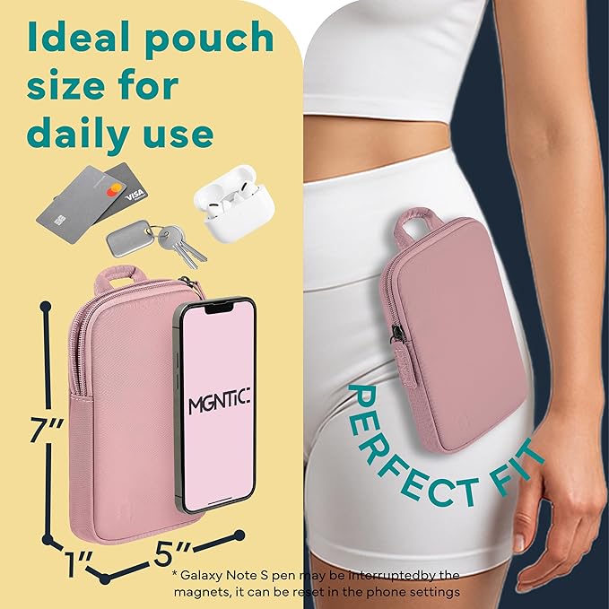 Running Phone Holder – Max Comfort Lightweight Magnetic Pouch for Running & Fitness, Strap-Free Hands-Free Carrier for Waist, Thigh or Chest – Splash Resistant, Breathable – Fits All Phones – Pink