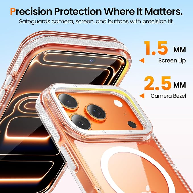 Strong Magnetic for iPhone 17 Pro case with camera lens protector [10Ft Military-Grade Protection] Compatible with fit MagSafe Shockproof Slim Thin Cover case for iPhone 17 Pro 6.3 inch, Clear White