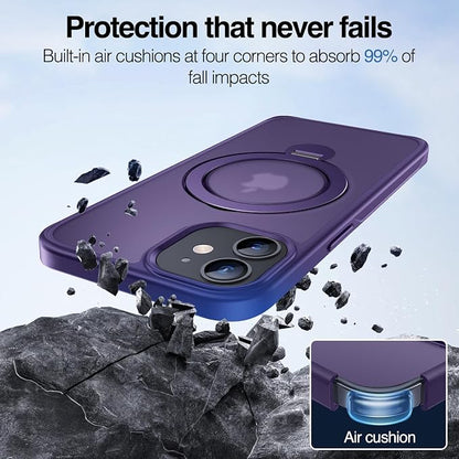 Anqrp 360° All-in-ONE Stand Case for iPhone 12/12 Pro Case with Rotatable Magnetic Kickstand Ring Holder, Compatible with Mag-Safe, MIL-Grade Shockproof iPhone 12/12 Pro Phone Cover 6.1", Purple