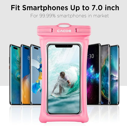 CACOE [Floatable] Floating Universal Waterproof Phone case 2 Pack-Up to 7.0",Phone Pouch with Adjustable Neck Lanyard,IPX8 Cellphone Dry Bags for Vacation Water Activities（Black+Pink）