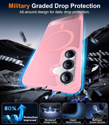 Magnetic for Samsung Galaxy S25 Plus Case, [Innovate Stand][Military Grade Drop Protection][Non Slip][Translucent Matte] Shockproof Phone Case for Galaxy S25 Plus 6.7" 2025 -Pink