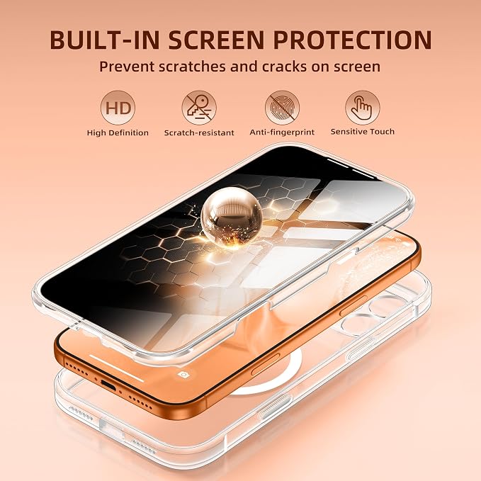 BERFY for iPhone 17 Pro Max Case, Compatible with MagSafe, Built-in Privacy Screen Protector, Camera Protection, Shockproof Full Body Phone Case 6.9", Clear