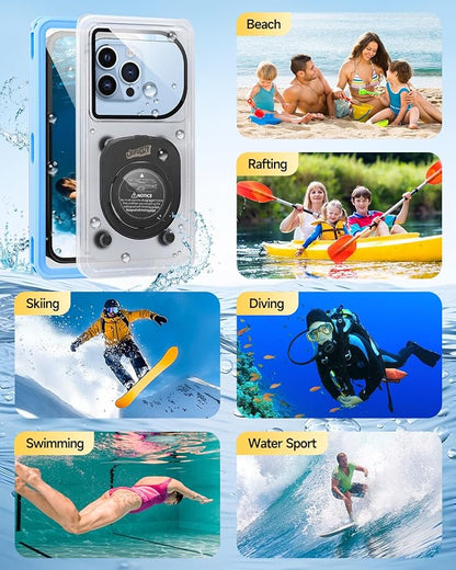 Waterproof Phone Pouch,IPX8 Waterproof Phone Case for Beach & Floating Essentials,Phone Waterproof Pouch with Lanyard, Universal Case Up to 6.9" for iPhone,Samsung (Blue)