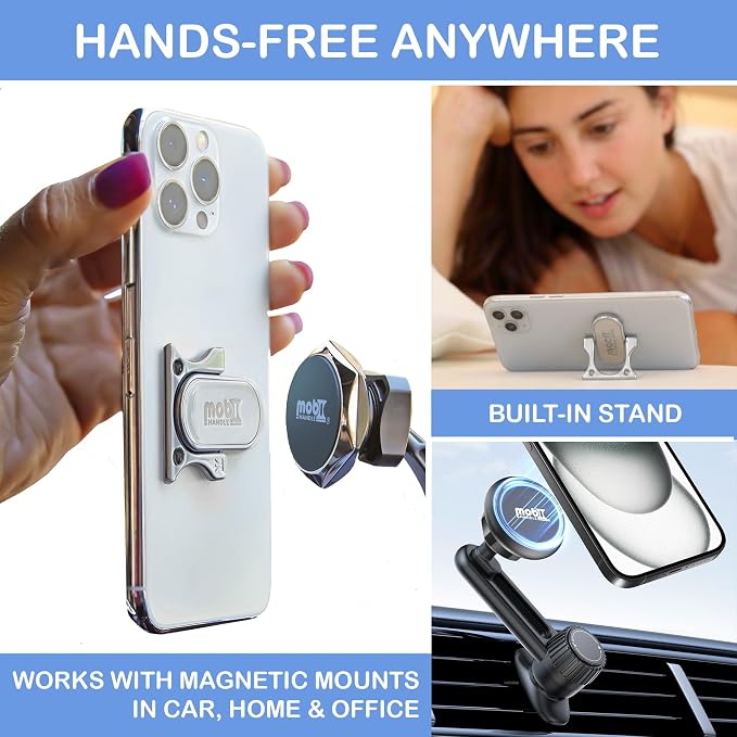 Patented 3-Finger Phone Grip & Stand - Comfortable & Secure Loop Holder for iPhone & Android - Ultra-Slim Zinc Alloy - Magnetic Mount Ready - Cell Phone Ring Alternative [Silver Matte]