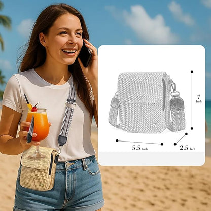 Haytijoe Faux Straw Crossbody Bags for Women Small Summer Purse RFID Woven Phone Bag Travel Beach Hawaiian Essentials Gifts