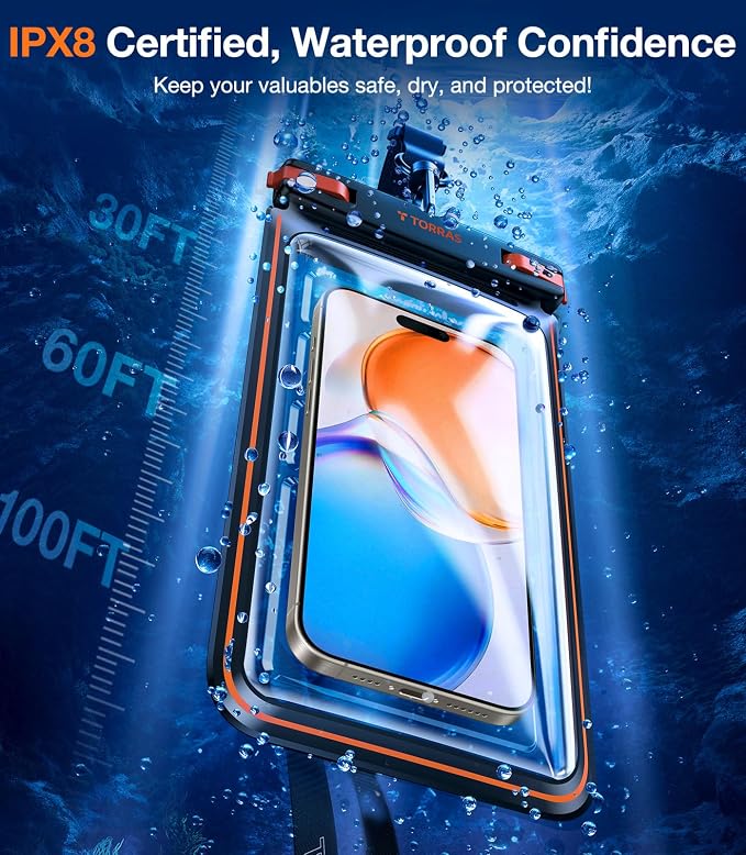 TORRAS IPX8 Waterproof Phone Pouch Floating, Underwater Screen Touchable, Water Proof Case with Lanyard for iPhone 17 Pro Max 16 S26, Cellphone Dry Bag Cruise Essentials 7.0 inch, Black