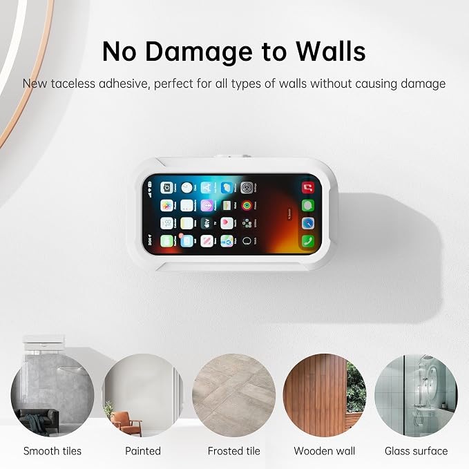 Shower Phone Holder Waterproof, 360° Rotatable Retractable Adjustable, Anti-Fog with Touch Screen Wall Mount Stand Case Universal for Bathroom, Bathtub, Kitchen, Accessories for up to 7" Cell Phones