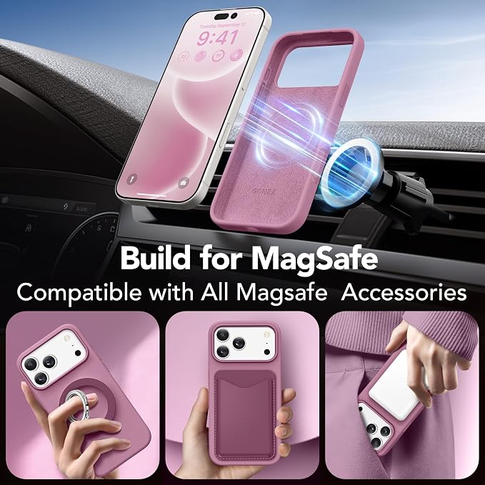 GONEZ Magnetic for iPhone 17 Pro Max Case, Compatible with MagSafe, [Screen Protector + Camera Lens Protector], Liquid Silicone Anti-Scratch Shockproof Protective Phone Case 6.9 inch, Blackcurrant