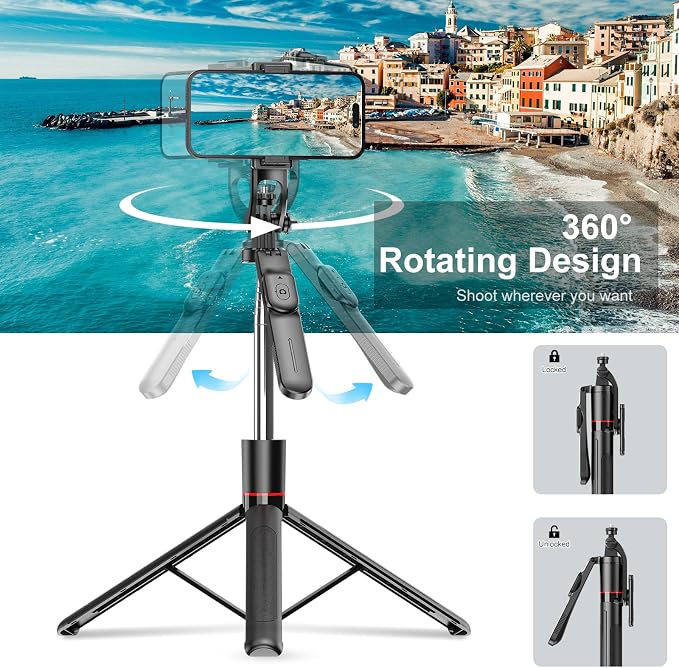 67" Selfie Stick Tripod for iPhone with Remote Control, Phone Holder and 1/4” Screw, Extendable Travel Essentials Tripod for Cell Phone, Camera, Phone Stand for Video Recording
