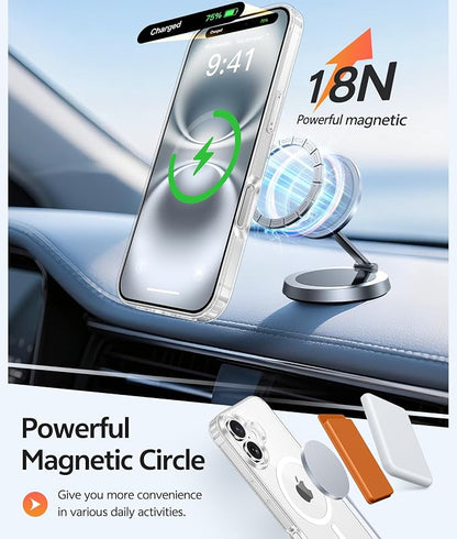 FNTCASE for iPhone 16 Case: [Compatible with Magsafe] [Screen Protector] Anti Yellowing Transparent Clear Magnetic Phone Cover - Military Grade Shockproof Drop Proof Protective Cases - Clear