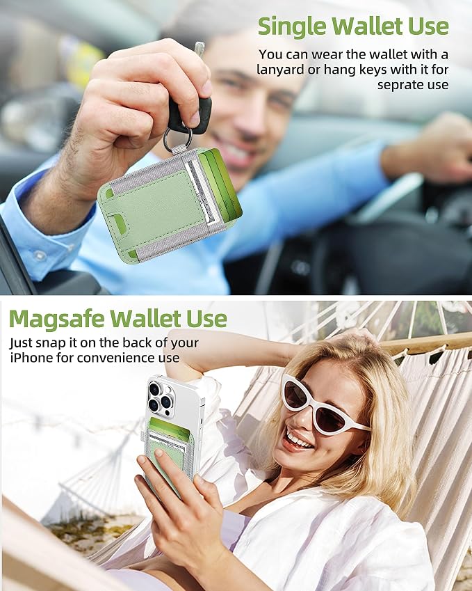 ExtreLife For Magsafe Wallet, Strongest Magnetic Wallet for iPhone 17/16/15/14/13/12 Series, Magnetic Card Holder with 2 Card Slots, RFID Blocking, Vegan Leather, Hold 7 Cards, Light Green