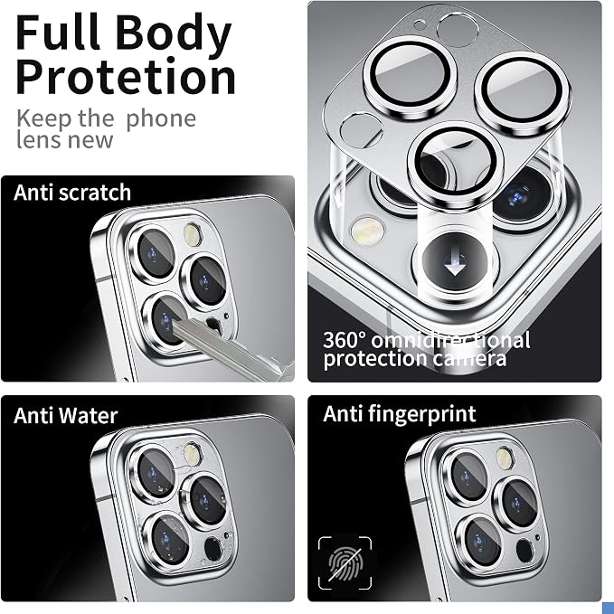Camera Lens Protector for iPhone 14 Pro/iPhone 14 Pro Max, Alloy Metal Camera Cover with Tempered Glass Screen Protector Accessories,Case Friendly,Scratch Resistant,Easy to Install -Sliver
