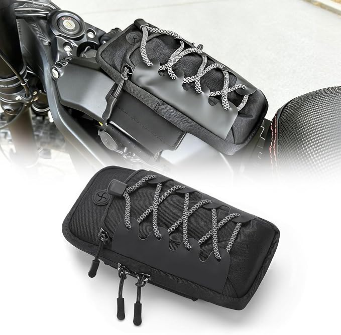 Phone Bag for Ebike, Multi-functional Motorcycle Front Frame Bag for Electric Dirt Bike, Phone Pouch Phone Armband for Outdoor Cycling Running Hiking (Black)