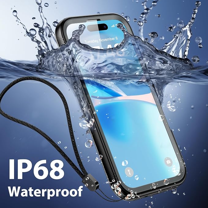 SPORTLINK for iPhone 16 Pro Case Waterproof - Built in Screen Protective, IP68 Underwater /6.6FT Military Dropproof/Dustproof/Full Body Phone Case 6.3 inch Black/Frosted Clear