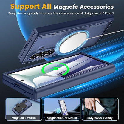 Caka Magnetic for Samsung Galaxy Z Fold 7 Case with Hinge Protection Blue | Compatible with MagSafe, Built-in Outer Screen Protector, Hinge Guard, Translucent Matte Back, 360° Hybrid Drop Defense