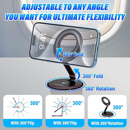 Phone Stand for Magsafe with Mirror [2-sided 4200gf Strongest Magnetic] 300° Folding Portable Phone Ring Holder Grip for Desk, Phone Holders for Your Car Accessories for iphone/Android/Tablets