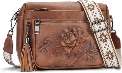 Crossbody Bags for Women Trendy, Vegan Leather Crossbody Purses Travel Shoulder Handbags Embossed Design