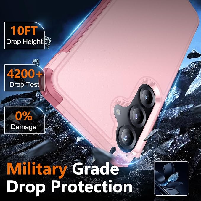 SPIDERCASE Designed for Samsung Galaxy S25 Plus Case, [10 FT Military Grade Drop Protection],2 Pack [Tempered Glass Screen Protector+Camera Lens Protector] Heavy Duty Shockproof Case,Pink
