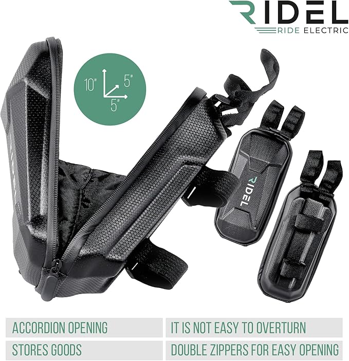 Ridel Bike Bag for Front Frame with Double Zippers - Water Resistant Handlebar Bag with 4 Adjustable Straps - Bike Bags for Bicycles Headtube Ideal for Storing Essentials Like Phone, Keys & Snacks