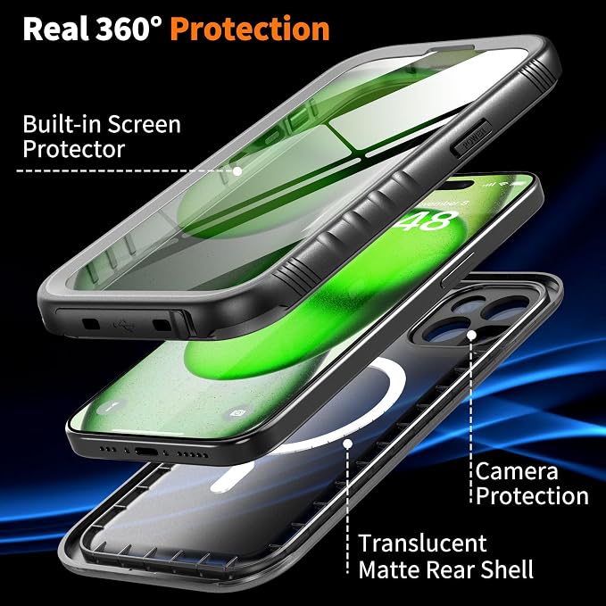 Cozycase for iPhone 14 Plus Waterproof Shockproof Dustproof Case [Compatible with MagSafe] - Heavy Duty/360 Full Body/Military Grade/Rugged Built in Screen/Camera Protector with Lanyard Black