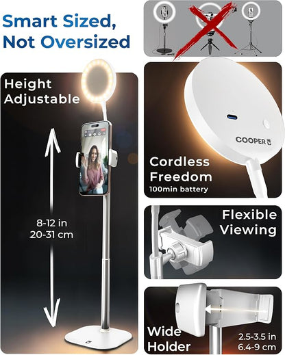 Phone Stand for Recording with Light for Desk - ChatStand Halo 9-13" Adjustable, Portable Ring Light Tripod, iPhone Stand for Desk & Phone Holder for Video Recording, Filming, Zoom Calls (Frost White)