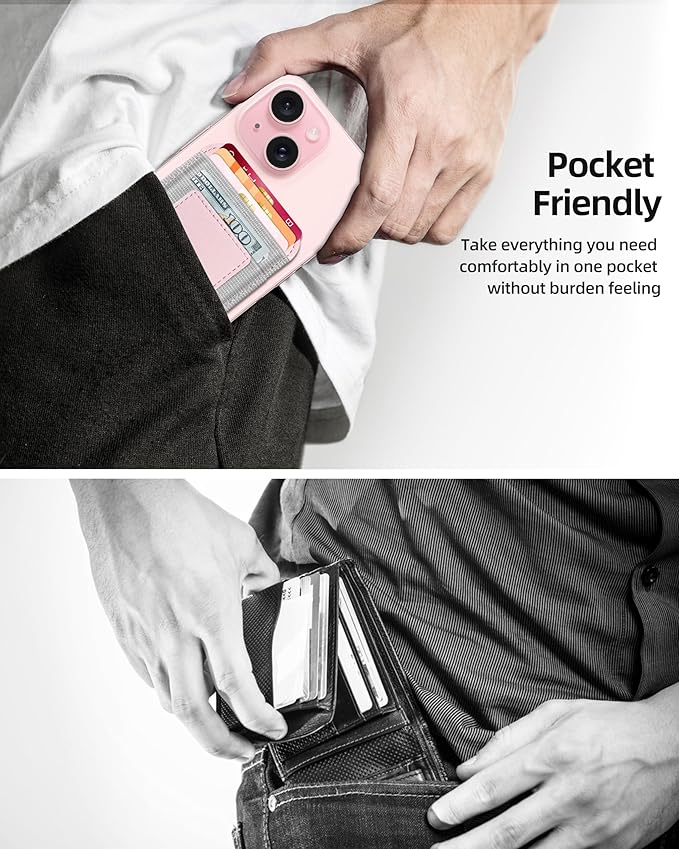 Upgraded for Magsafe Wallet, Strongest Magnetic Wallet for iPhone 17/16/15/14/13/12 Series, for iPhone Magsafe Walletwith 2 Card Slots, RFID Blocking, Slim, Vegan Leather, Fit 7 Cards, Baby Pink