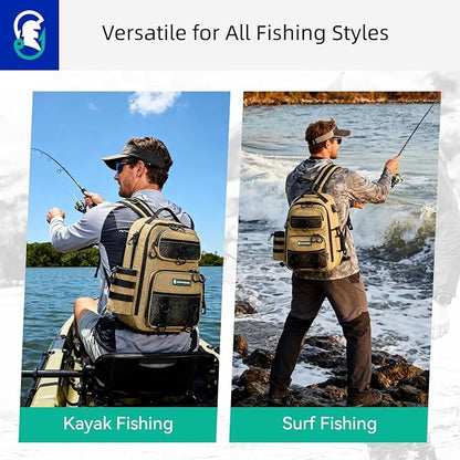 22L Fly Fishing Sling Bag - Fits 3x 3700 Tackle Boxes, 12 D-Rings, Rod Holster, Water Bottle Holder, Phone Pocket (Tan)