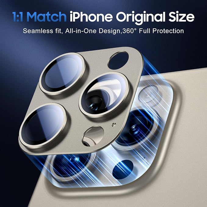UniqueMe for 3 Pack iPhone 15 Pro/iPhone 15 Pro Max Camera Lens Protector, [Drop Protection] [Case Friendly] Camera Cover Screen [Update New Version] - All-Gold