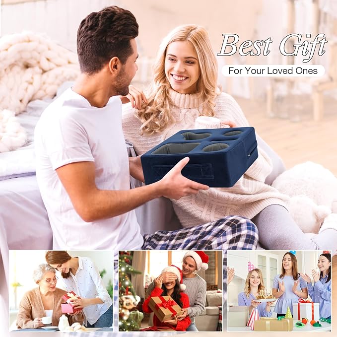 STBoo Couch Cup Holder Pillow - Sofa Drink Cup Holder Cozy Buddy | Bed Caddy Organizer Holds Remote, Snacks, Phones | Waterproof Anti-Spill Sofa Beverage Tray for Car, Pack, Beach, RV, Boat (Navy)