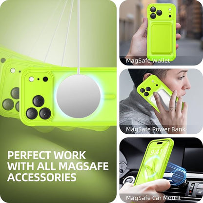 BERFY for iPhone 17 Pro Max Case, Compatible with MagSafe, Built-in Glass Screen Protector, Camera Protection, Shockproof Full Body Phone case 6.9", Translucent Bright Green