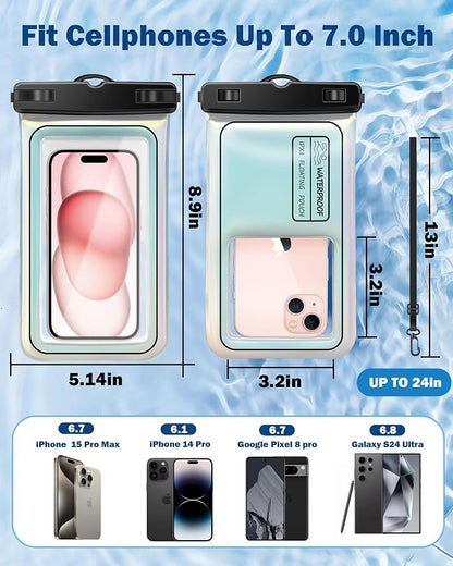 Waterproof Phone Pouch Floating, IPX8 Waterproof Phone Case for iPhone 16 15 14 13 ProMax Galaxy S25 S24 S23, Up to 7.0 Inch, with Adjustable Lanyard, Travel Beach Cruise Kayak Essentials