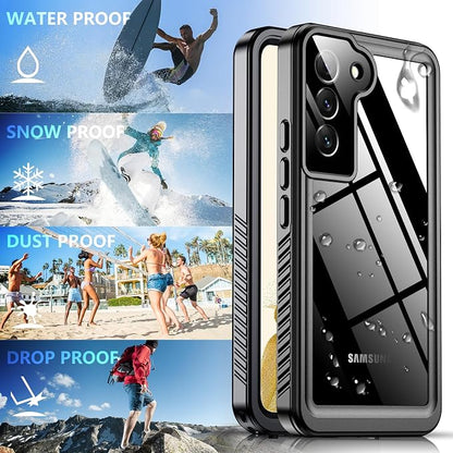 SPIDERCASE for Samsung Galaxy S22 Waterproof Case, [12FT Military-Grade Drop Protection] IP68 Water Resistance [Built-in Screen Protector] Full Body Sealed Protection Phone Case 6.1", Black/Clear