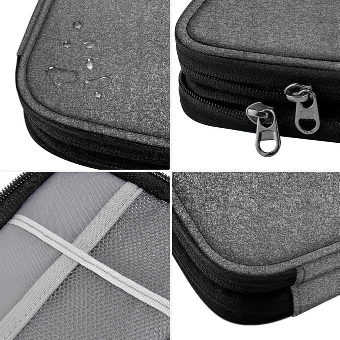 ZINMARK Portable Cable Organizer Case,Travel Pouch with Double-Layer Storage for Cables,Chargers,Earbuds & Phone,Dark Gray Black