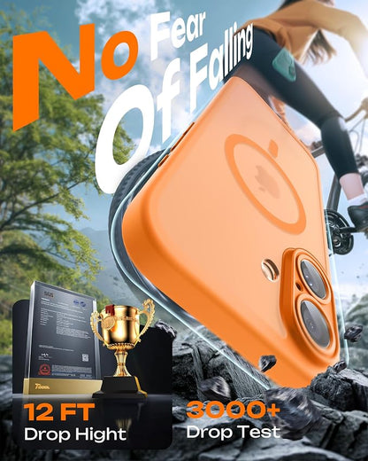 TOCOL for Phone 16 Case, Compatible with Magsafe Charger, Full Camera Protection, Drop Protection, Translucent Matte Phone Case for iPhone 16 6.1 inch (Orange)