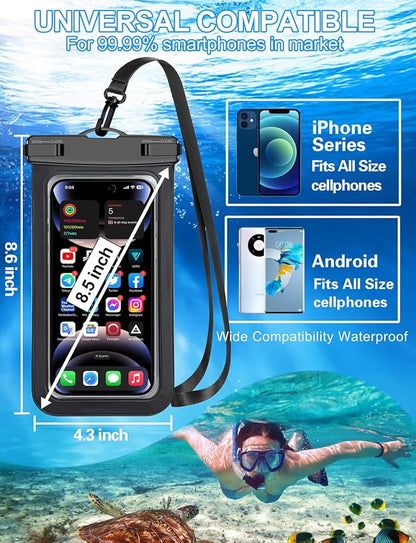 Up to 8.3" 2 Pack Black White Universal Waterproof Phone Pouch, Large Phone Waterproof Case Dry Bag,Protection Level: IP68,Outdoor Sports for Apple iPhone,Samsung,and More,Black,White