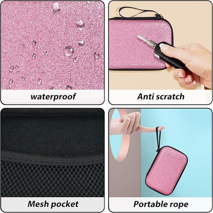 Cute Phone Charger Storage Case Set, Glitter Bling Electronic Organizer with Cable Protector, Soft Data Cable Saver, Charger Case (Pink)