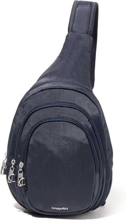 Baggallini Securtex® Anti-Theft Multi Zip Sling - Lightweight 8.6"x15.2" Travel Bag with Locking Zippers & RFID Protection