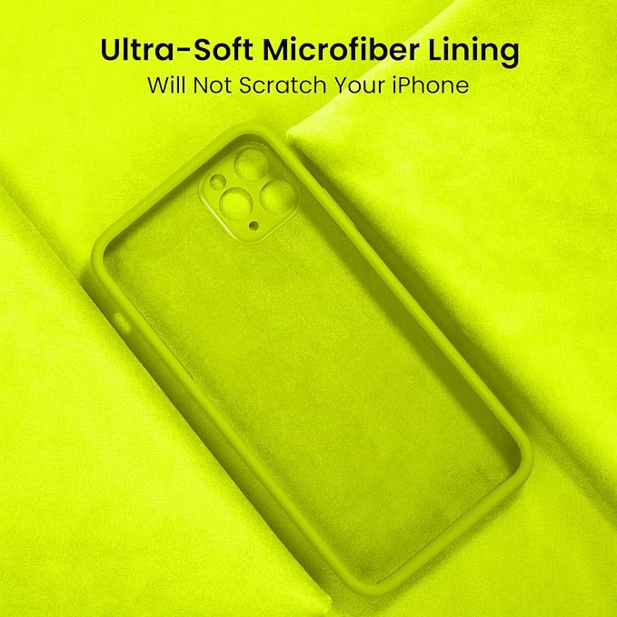 FireNova for iPhone 14 Pro Case, Silicone Upgraded [Camera Protection] Phone Case with [2 Screen Protectors], Soft Anti-Scratch Microfiber Lining Inside, 6.1 inch,Fluorescent Green