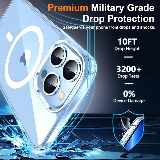 SPIDERCASE Magnetic for iPhone 13 Pro Max Case, [Not Yellowing] [Military Grade Drop Protection] Slim Shockproof Phone Cases, Cell Phone Home Button Stickers Clear